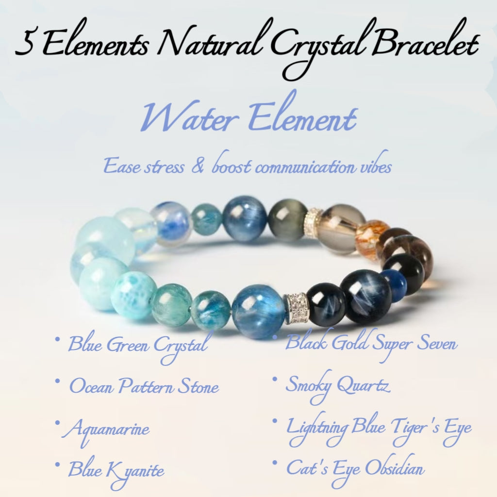 5 Elements Natural Crystal Bracelet, Feng Shui Healing Crystal Beaded Bracelet, Balance Energy Lucky Spiritual Jewelry
