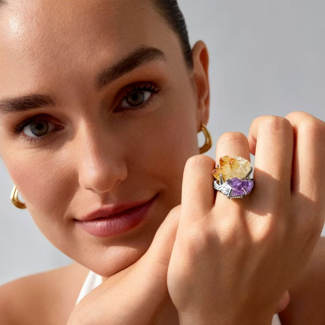 Genuine Natural Rough Crystal Handcrafted Ring