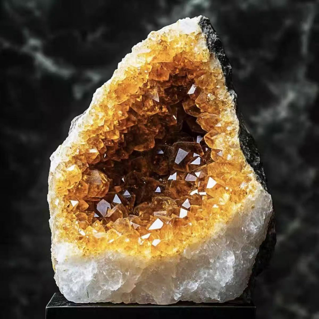 Natural Citrine Crystal Geode Cluster Raw Quartz Abundance Healing Home Decor