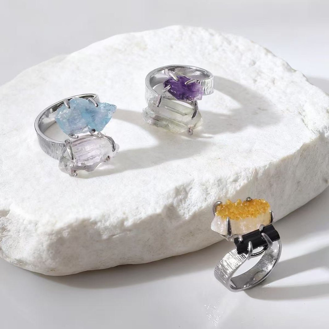 Genuine Natural Rough Crystal Handcrafted Ring