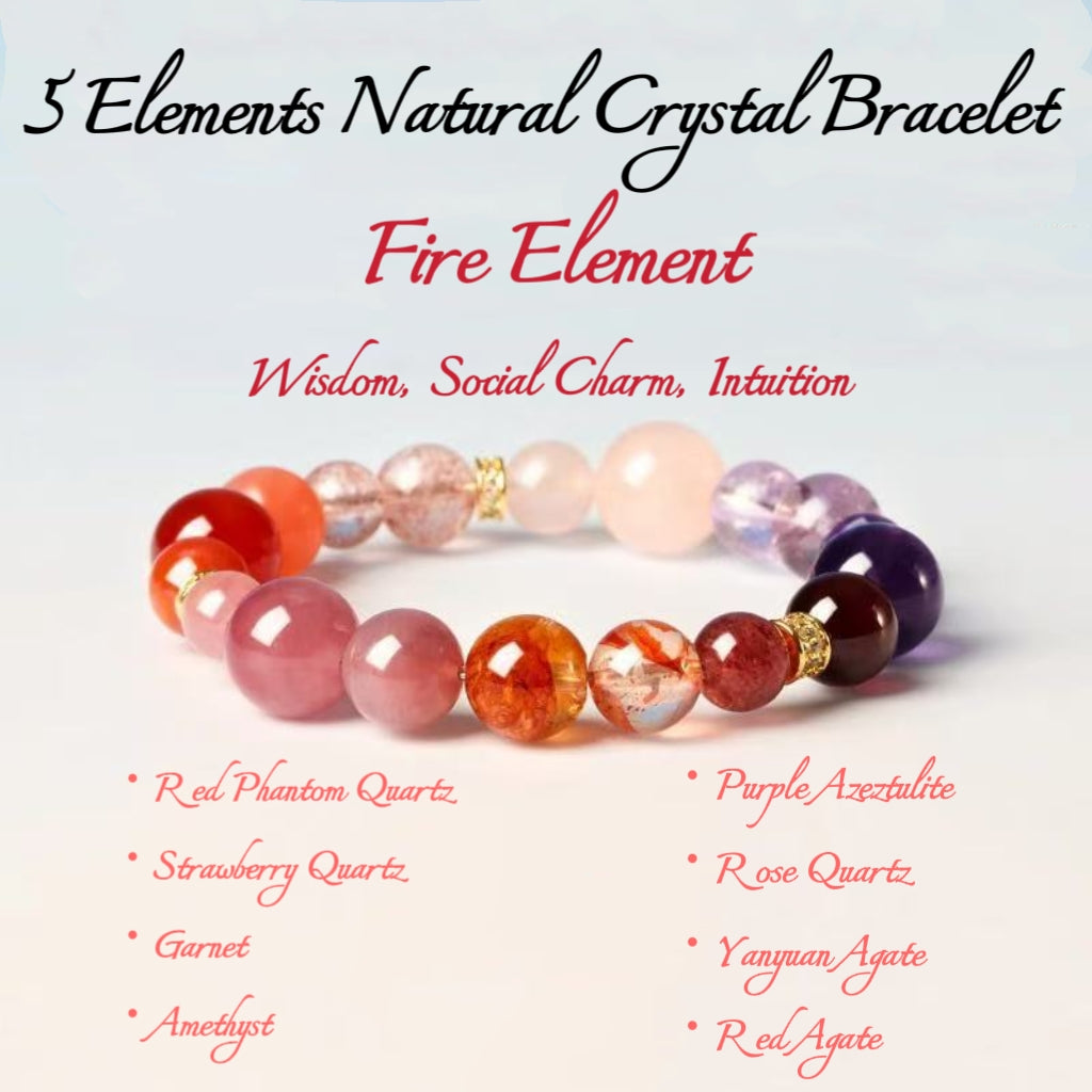 5 Elements Natural Crystal Bracelet, Feng Shui Healing Crystal Beaded Bracelet, Balance Energy Lucky Spiritual Jewelry