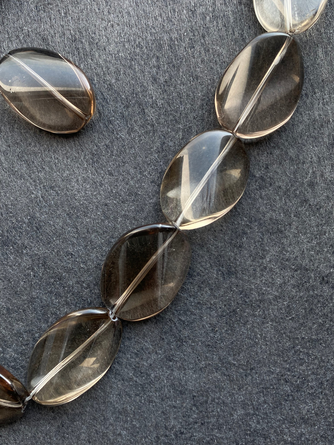 13 - Natural Smoky Quartz Twisted Oval Loose Beads