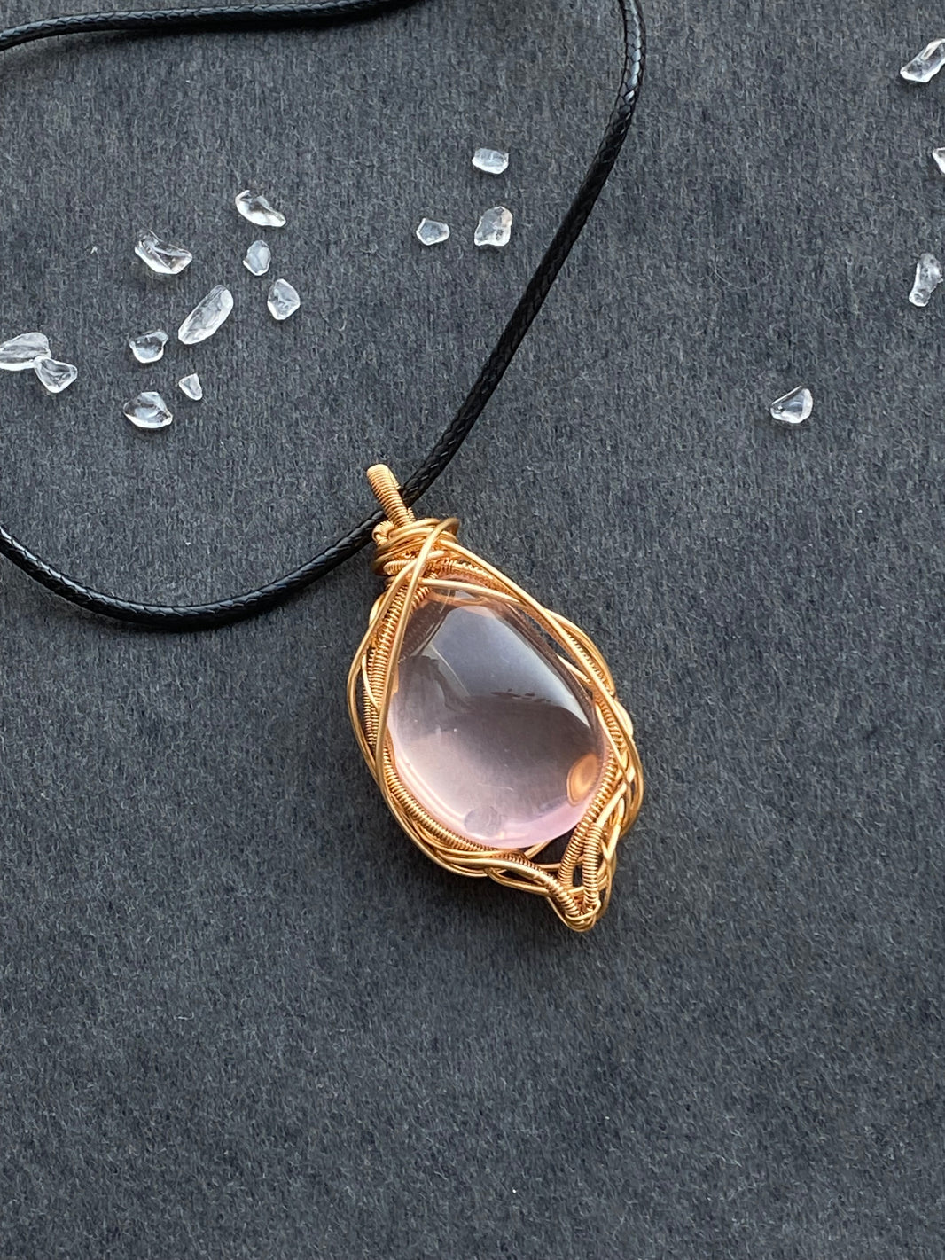 27 - Natural Pink Crystal Wire Wrapped Teardrop Pendant
