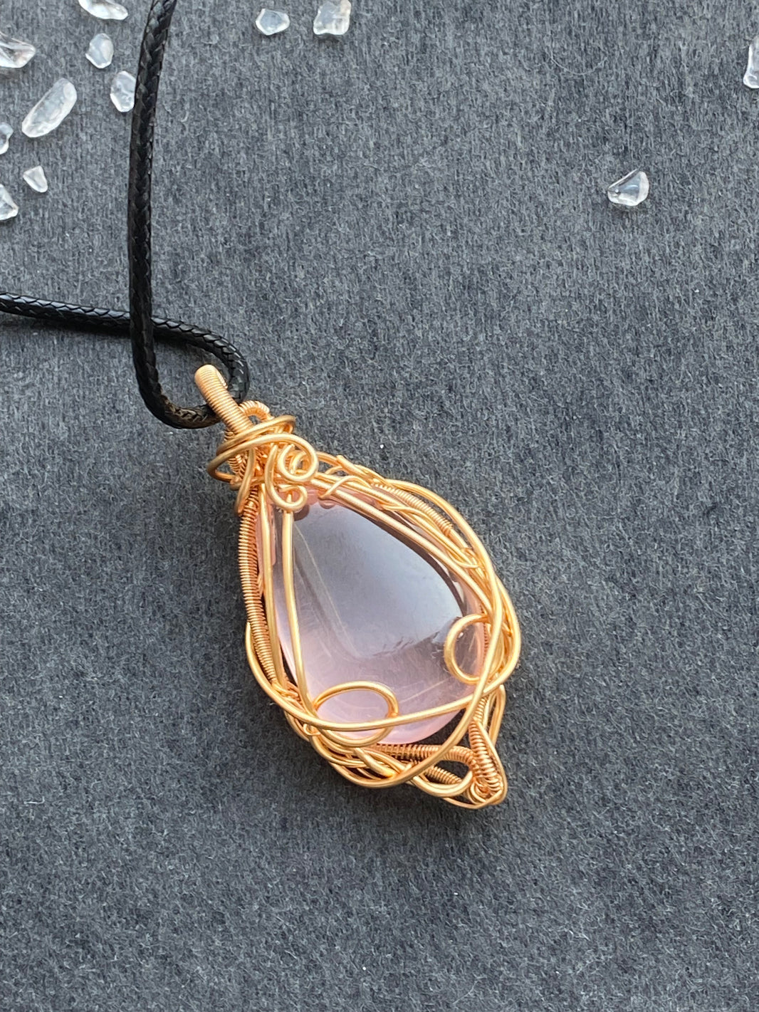 27 - Natural Pink Crystal Wire Wrapped Teardrop Pendant