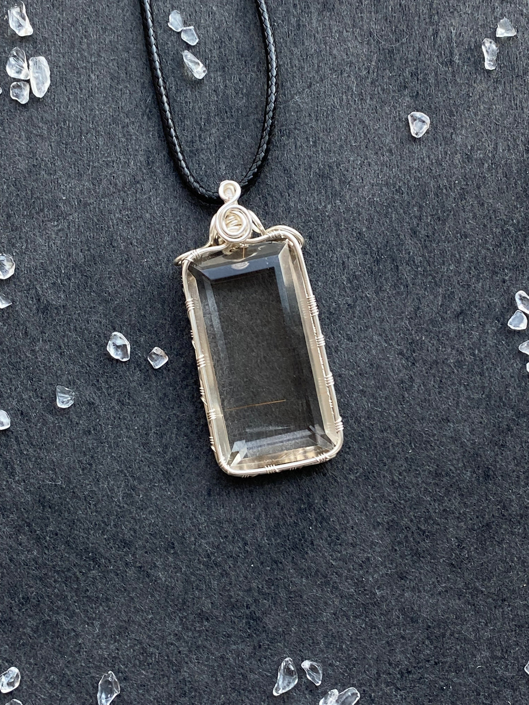 28 - Natural Smoky Quartz Rectangle Wire Wrapped Pendant