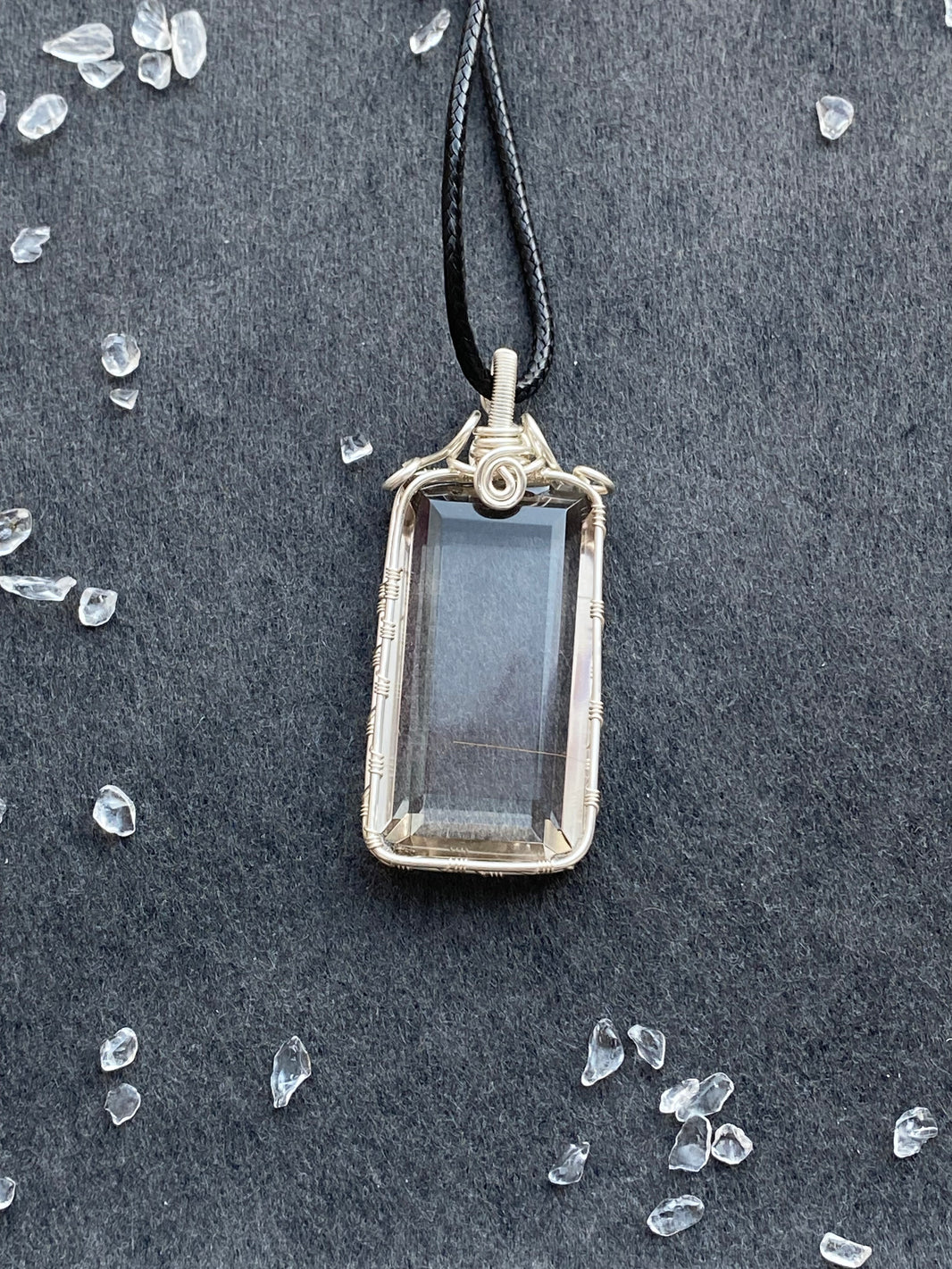 28 - Natural Smoky Quartz Rectangle Wire Wrapped Pendant