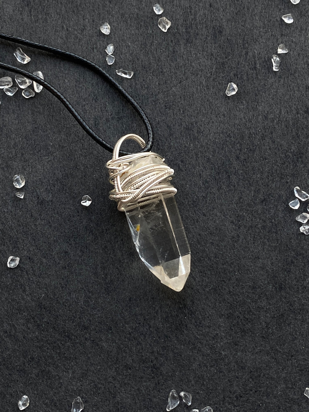 29 - Natural Clear Crystal Point Wire Wrapped Pendant