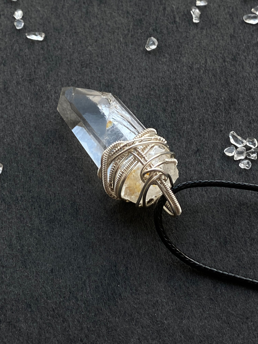 29 - Natural Clear Crystal Point Wire Wrapped Pendant
