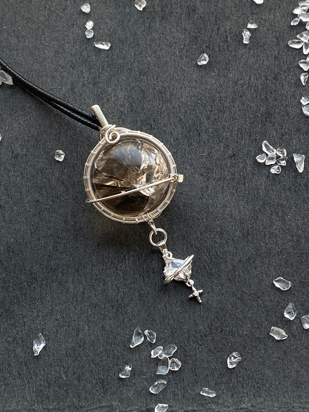 30 - Natural Smoky Quartz Planet Universe Wire Wrapped Pendant