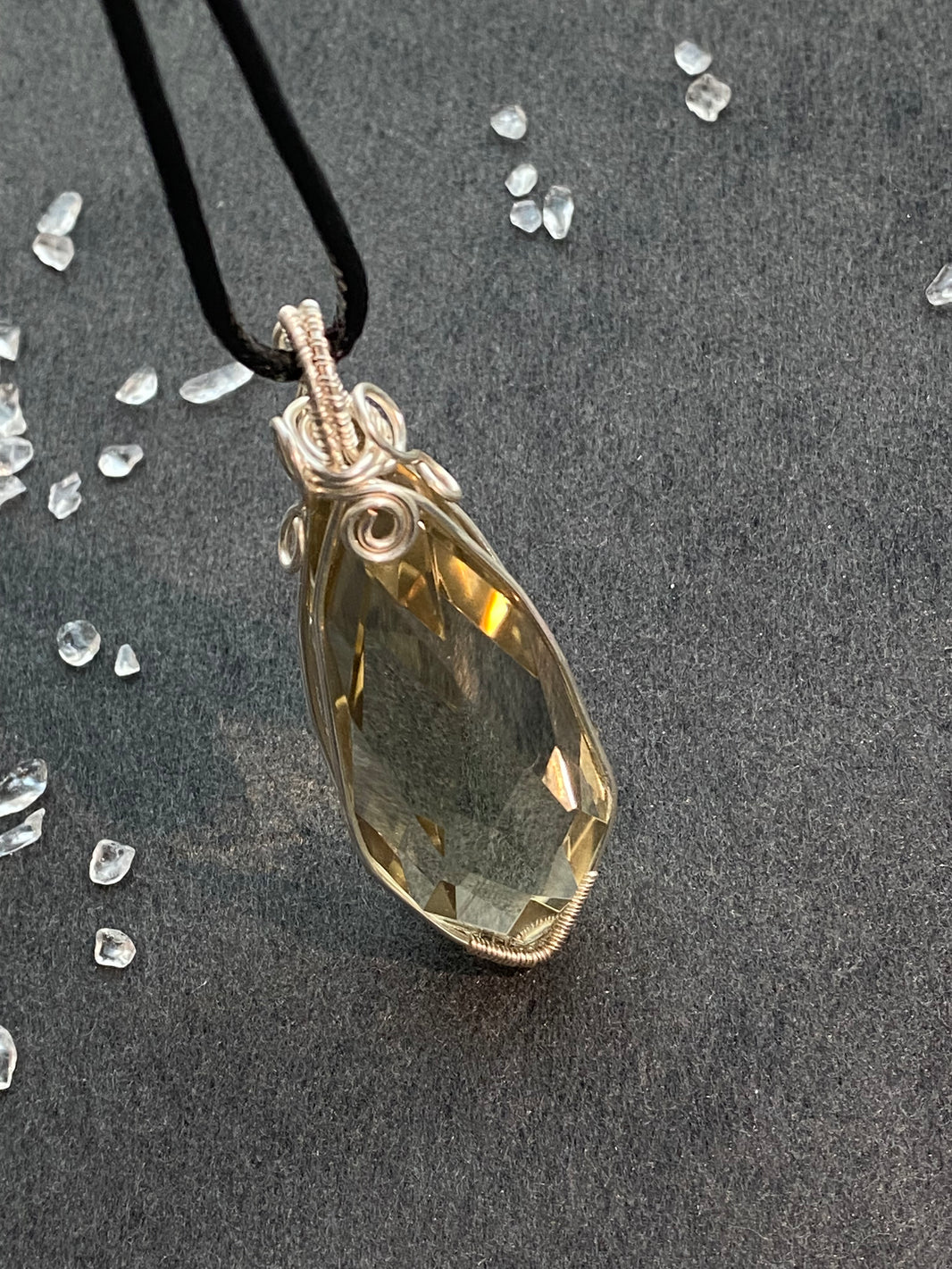31 - Natural Smoky Quartz Faceted Teardrop Wire Wrapped Pendant