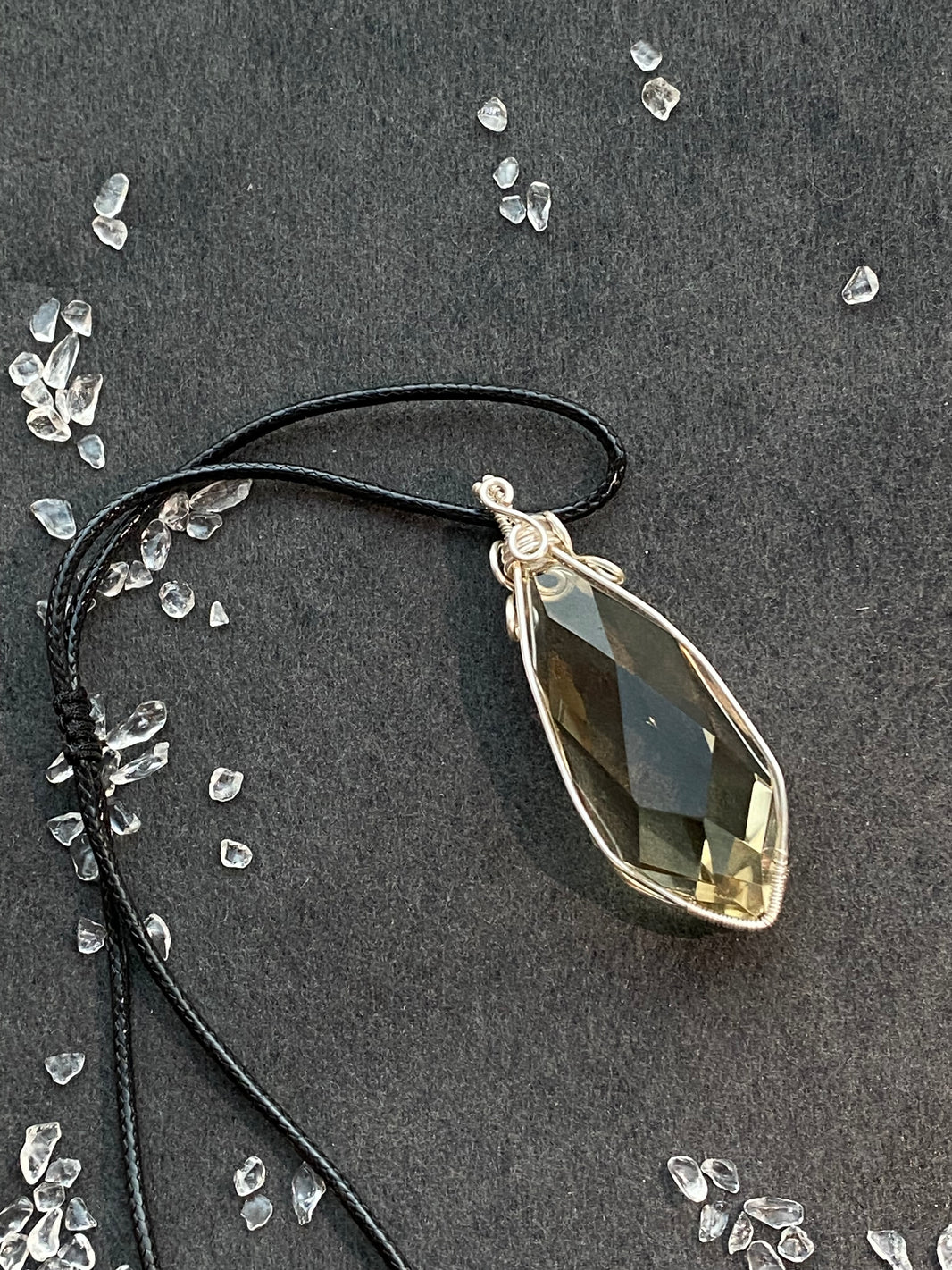 31 - Natural Smoky Quartz Faceted Teardrop Wire Wrapped Pendant