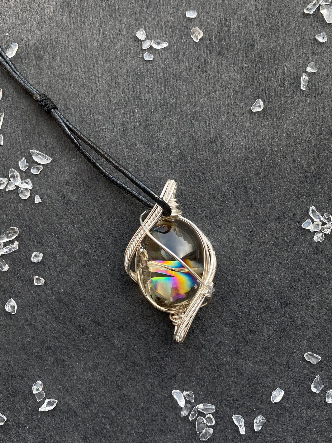 32 - Natural Crystal Round Wire Wrapped Pendant Necklace