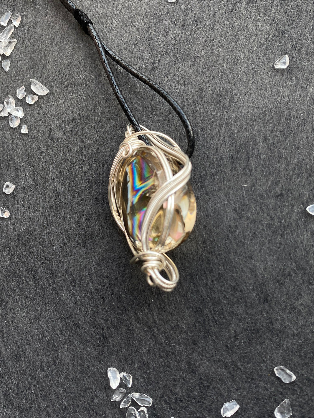 32 - Natural Crystal Round Wire Wrapped Pendant Necklace