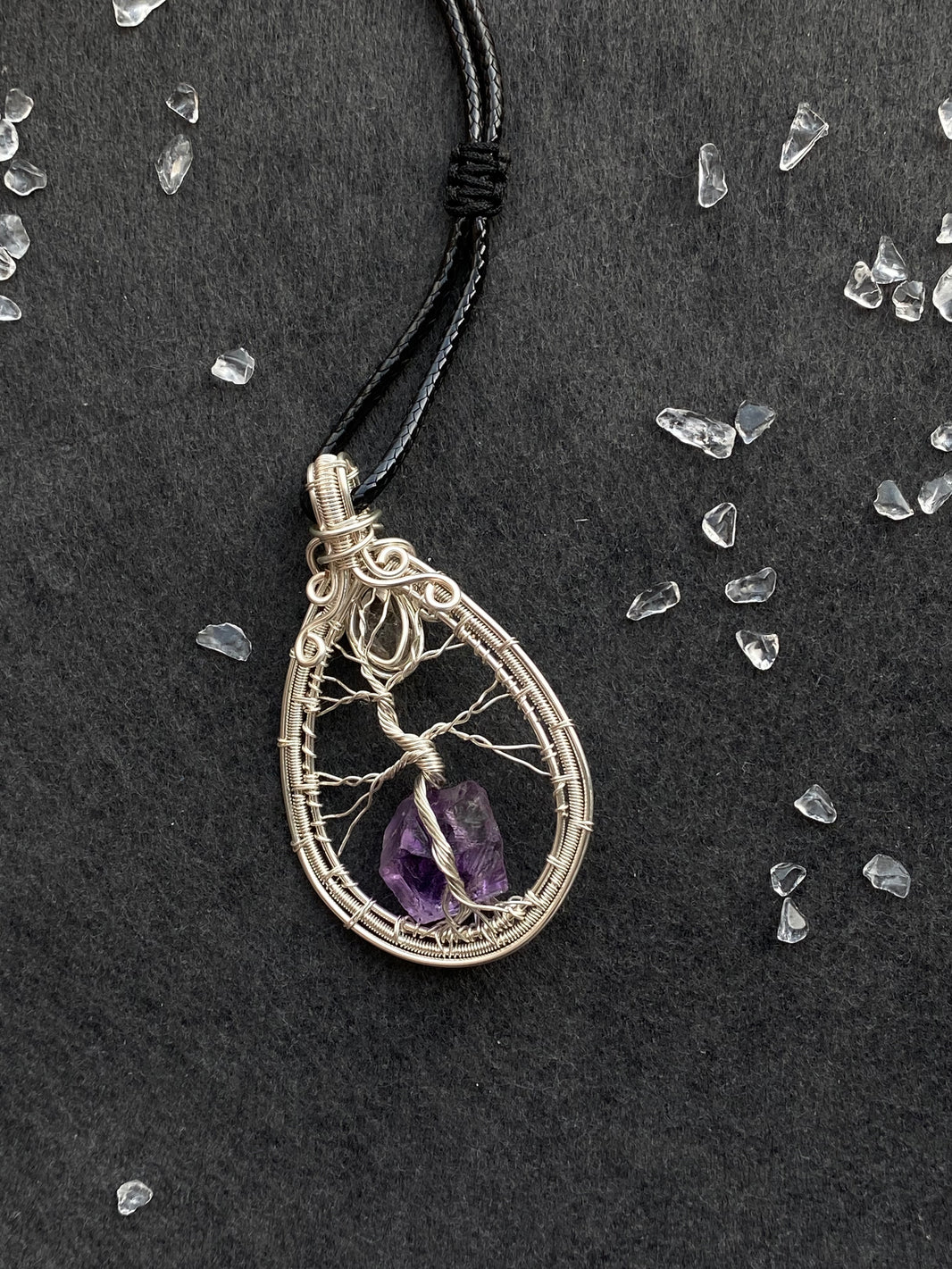 33 - Natural Amethyst Tree of Life Wire Wrapped Pendant Necklace
