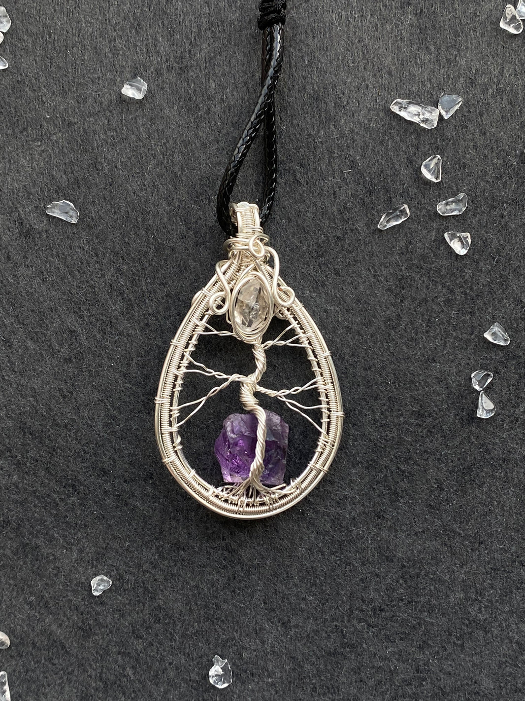33 - Natural Amethyst Tree of Life Wire Wrapped Pendant Necklace