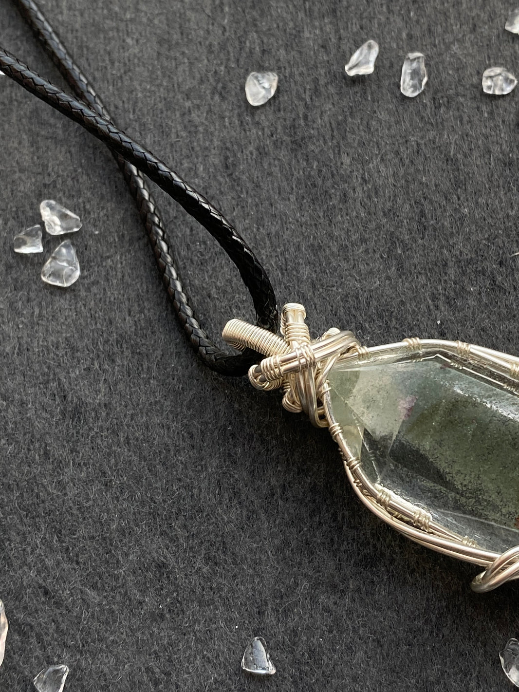 35 - Natural Green Crystal Rough Wire Wrapped Pendant Necklace