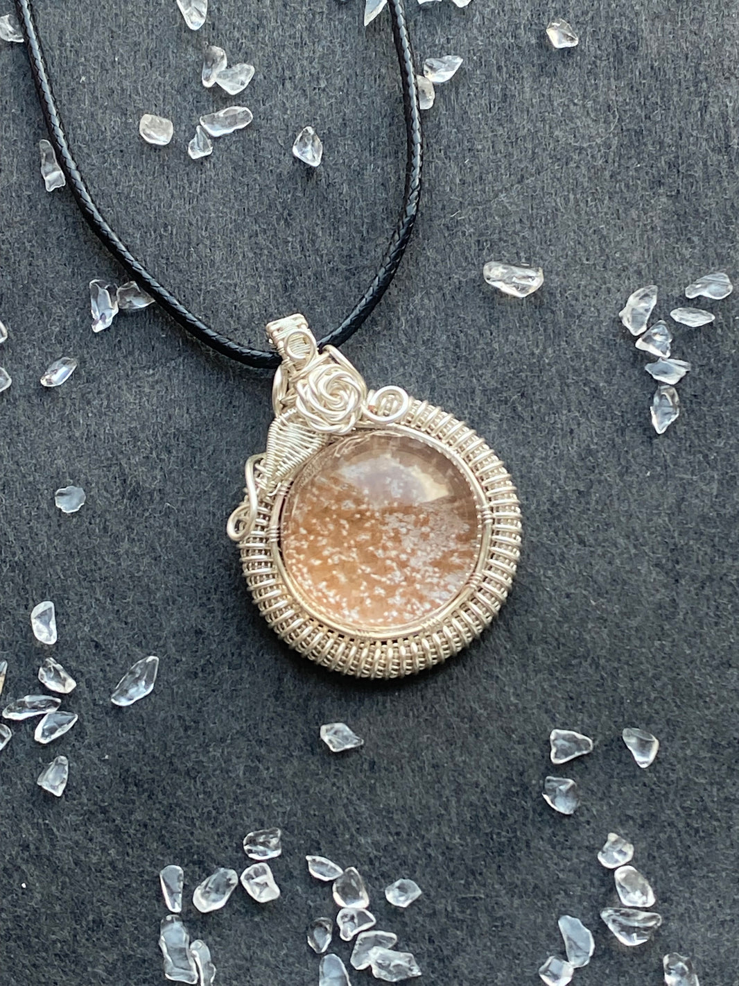 37 - Natural Crystal Round Handmade Wire Wrapped Pendant Necklace