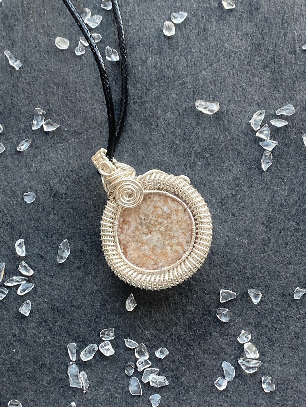 37 - Natural Crystal Round Handmade Wire Wrapped Pendant Necklace