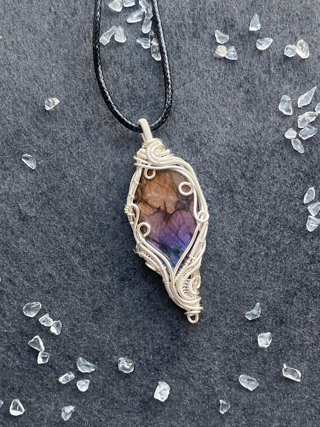 40 - Natural Crystal Magic Mirror Wire Wrapped Pendant Necklace