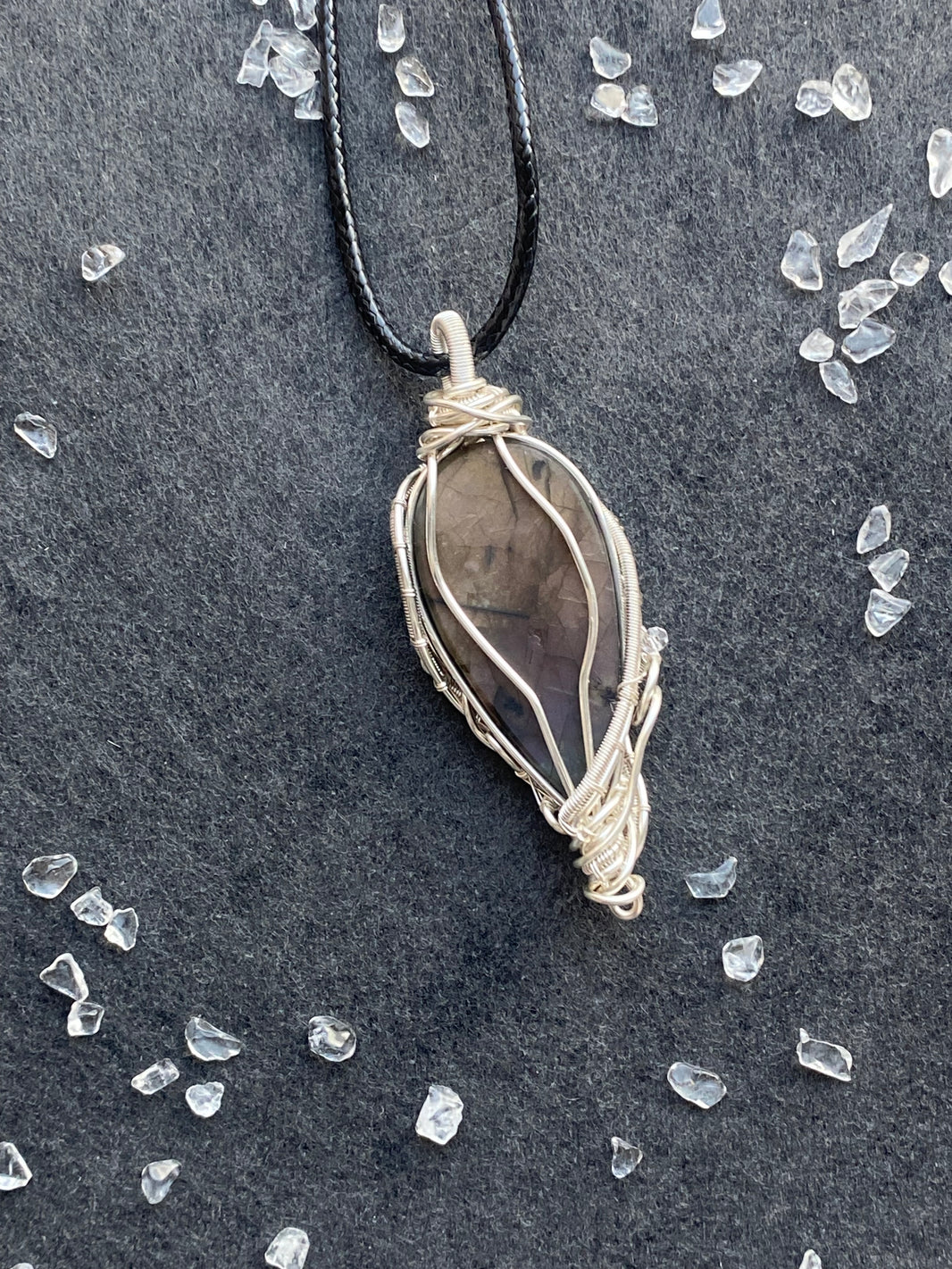 40 - Natural Crystal Magic Mirror Wire Wrapped Pendant Necklace