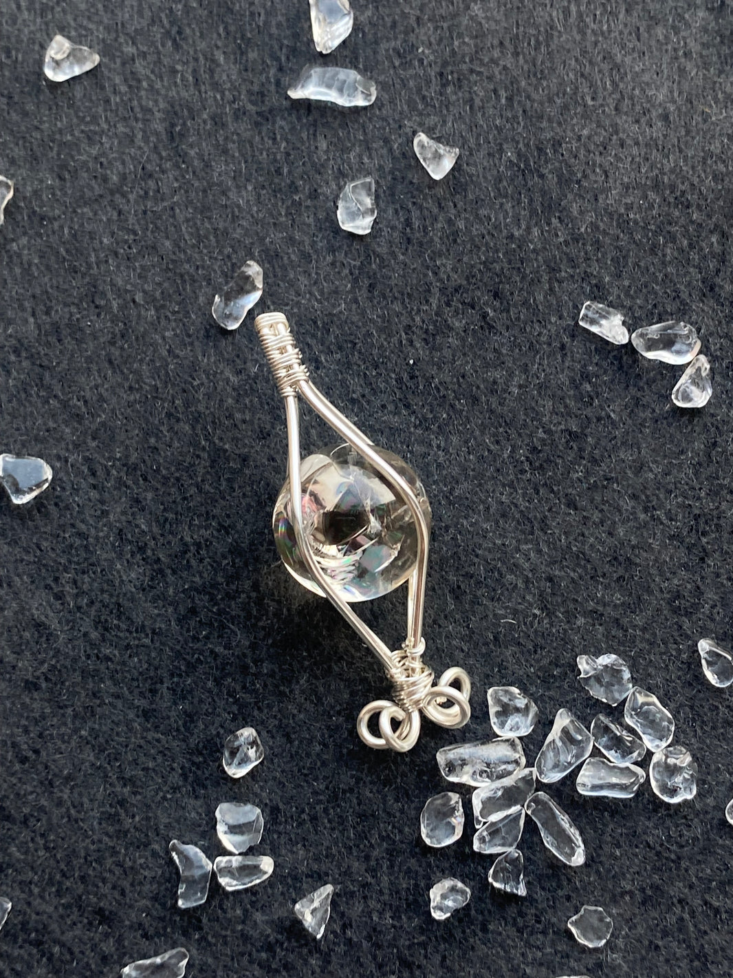 41 - Rotatable Round Natural Crystal Wire Wrapped Pendant