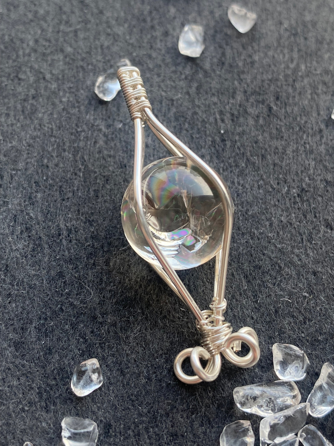 41 - Rotatable Round Natural Crystal Wire Wrapped Pendant