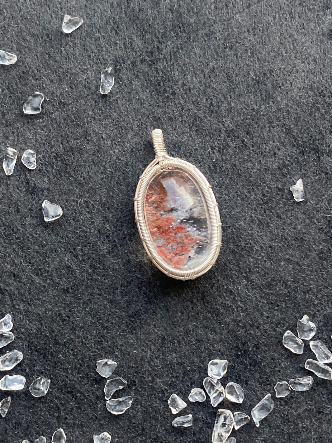 43 - Oval Natural Crystal Wire Wrapped Pendant