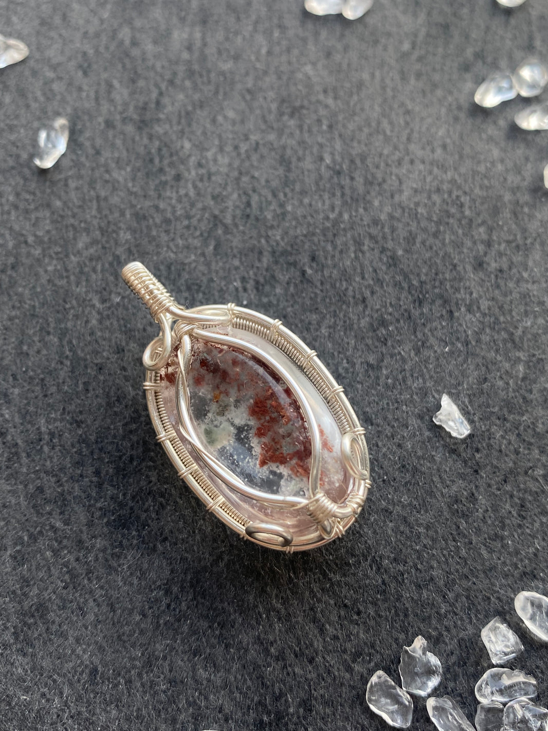 43 - Oval Natural Crystal Wire Wrapped Pendant