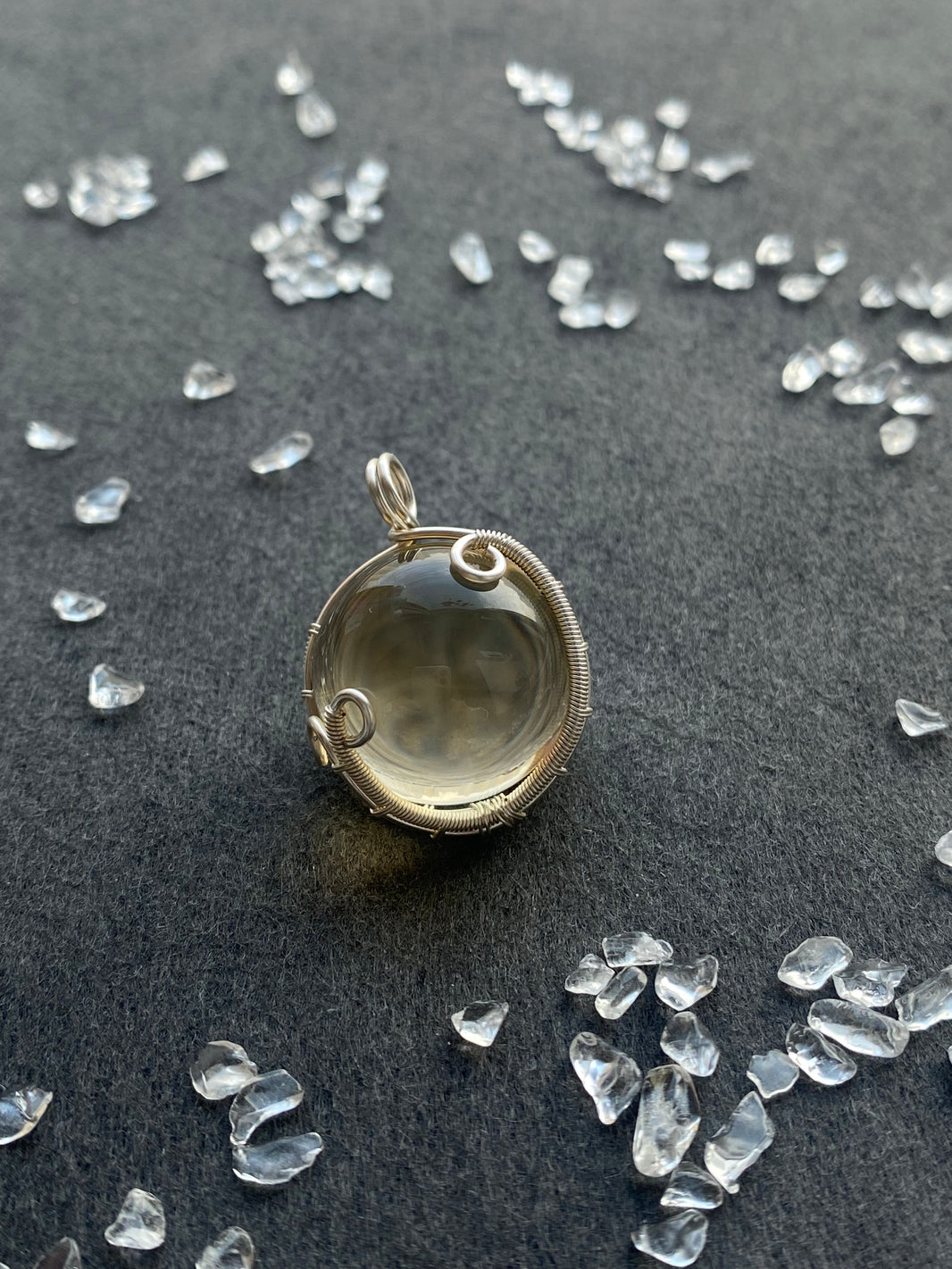 44 - Rotatable Round Ball Natural Crystal Wire Wrapped Pendant