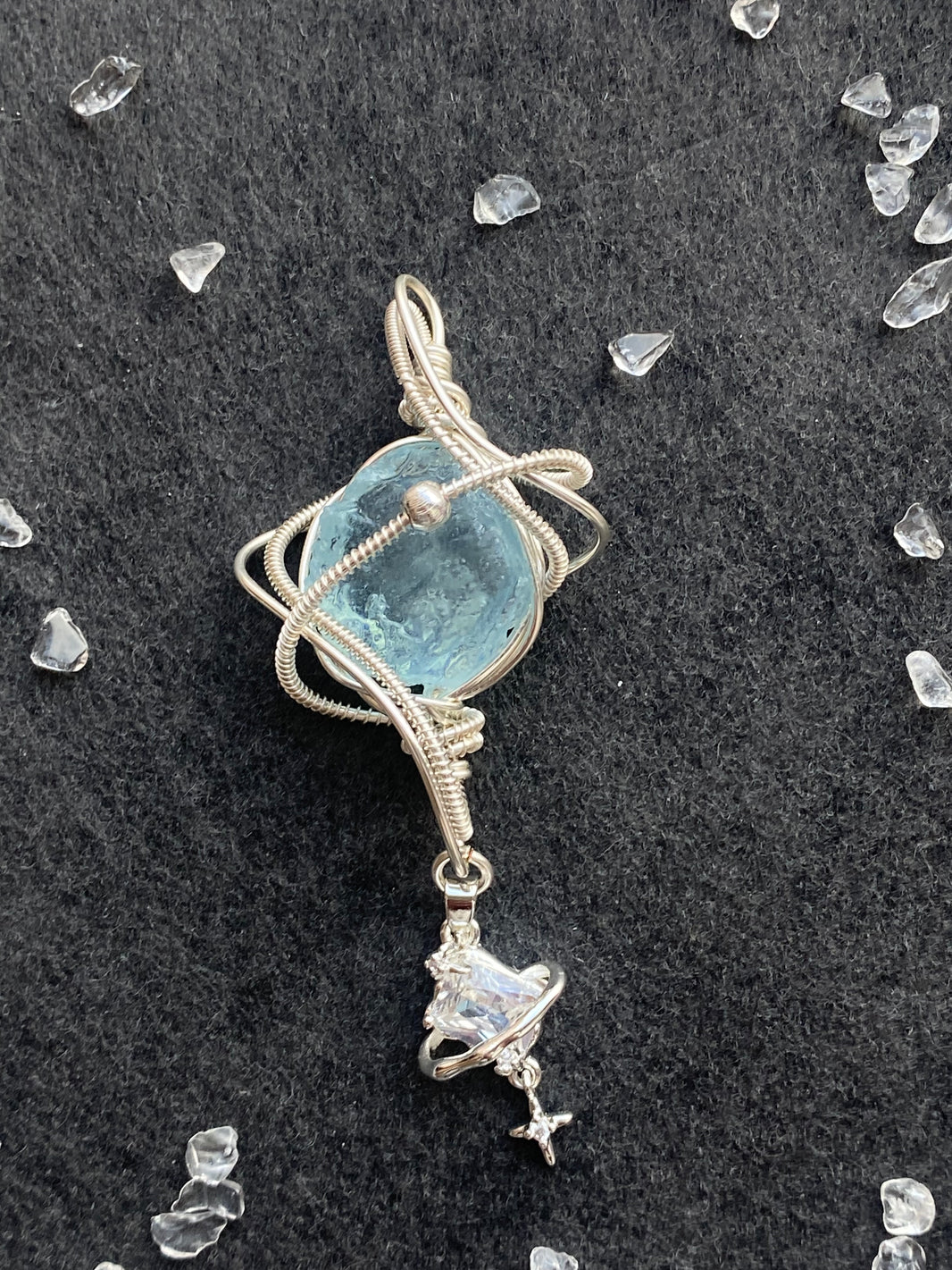 46 - Blue Crystal Star Dangle Wire Wrapped Pendant
