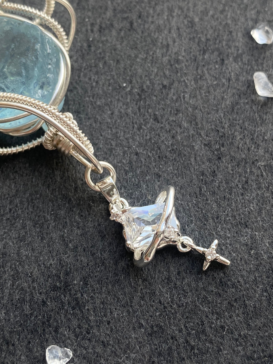 46 - Blue Crystal Star Dangle Wire Wrapped Pendant