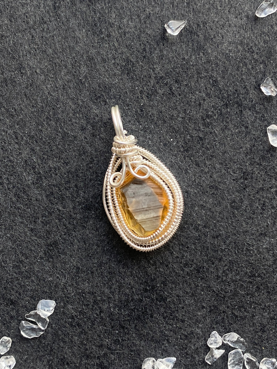47 - Oval Yellow Natural Crystal Wire Wrapped Pendant