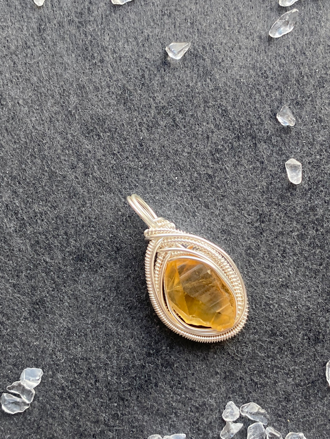 47 - Oval Yellow Natural Crystal Wire Wrapped Pendant
